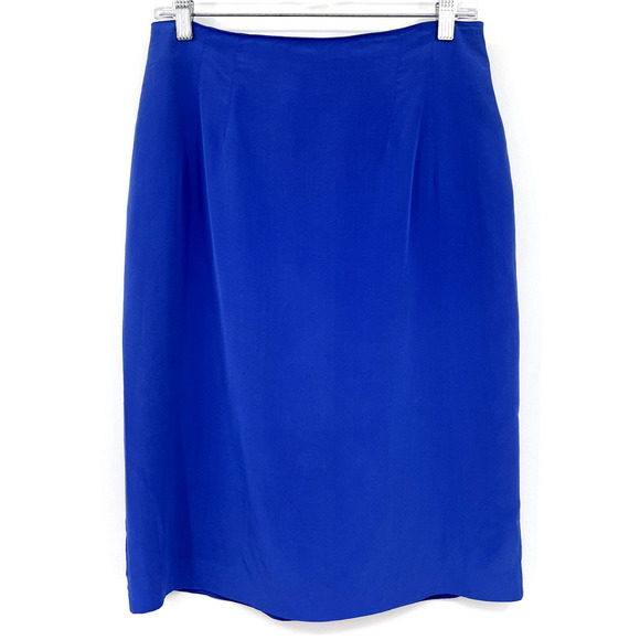 August Silk Womens 10 100% Silk Blue Skirt Zip Woven Career Workwear - Picture 1 of 7